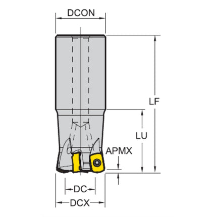 YG-1 Milling Cutter, ENMX Compatible, Without Coolant EHF-ENMX06-D26Z4C25-L200-WOC EHF-ENMX06-D26Z4C25-L200-WOC (17000713D)