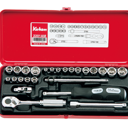 KOKEN 1/4" Drive Socket Set, 12-Point 2201AM-12P