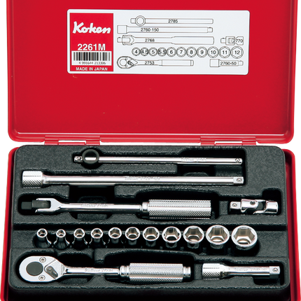 KOKEN 1/4" Drive Socket Set, 12-Point 2261M-12P
