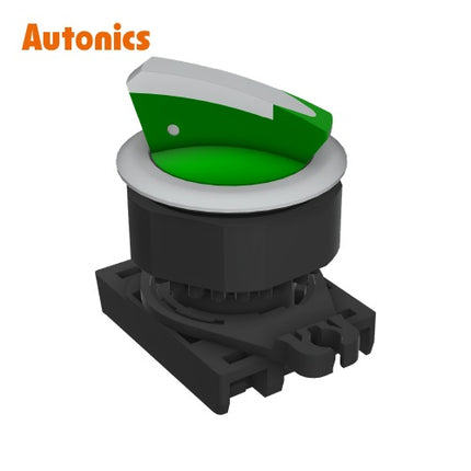 AUTONICS Selector Switch, Illuminated, Ø30, Short Lever, 3-Position, Left Return, Green, Head Only S3SFN-LCKG