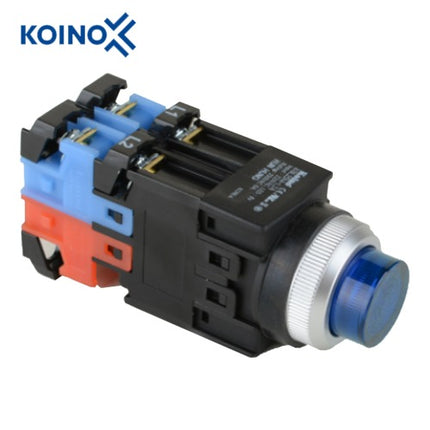 KOINO Push Button Switch, Illuminated, Ø25mm, LED, Blue, 1a, AC/DC24V KBL25M-L3C10B
