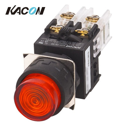 KACON Push Button Switch, Illuminated, Ø25mm, LED, Round, Red, AC110V K25-27R