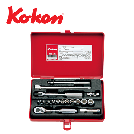 KOKEN 1/4" Drive Socket Set, 6-Point 2261M-6P
