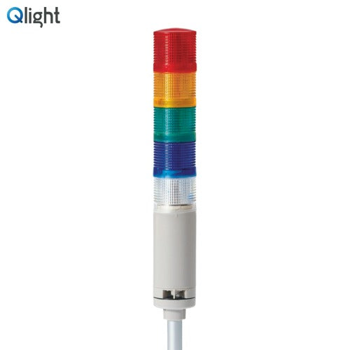 QLIGHT Signal Tower Light, Steady/Flashing/Buzzer Type, 50mm, 5-Tier, DC24V QTGA50LF-BZ-5-24-RAGBW
