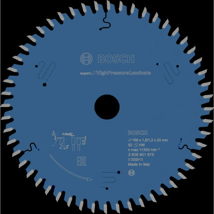 BOSCH Circular Saw Blade 6.6" (168mm) 52T 2608901875 Expert for HighPressureLiminate 168x20x1.8/1.2x52T *Festool compatible