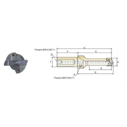 YG-1 Insert Drill Holder Z05SBSF020M Z05SBSF020M (Ø15.0XØ20.0X22.2X97.6 )