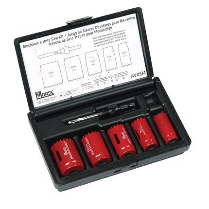 MORSE Long Hole Cutter Set, Bi-Metal MHS05M 22~38MM(5PCS)+arbor1,adapter,guide