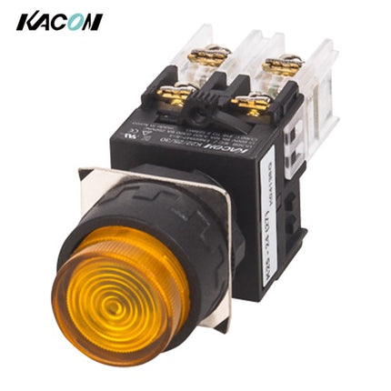 KACON Push Button Switch, Illuminated, Ø22mm, LED, Round, Yellow, DC24V K22-27Y