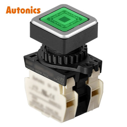 AUTONICS Push Button Switch, Illuminated, Momentary, Ø30mm, Green, B2, DC SQ3PFS-P3G2BD