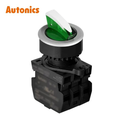 AUTONICS Selector Switch, Illuminated, Ø30, Short Lever, 3-Position, Left Return, Green, A2, AC S3SFN-LCKG2AL