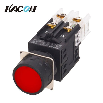 KACON Push Button Switch, Illuminated, Ø25mm, LED, Round Flat, Red, RF, AC220V K25-27R