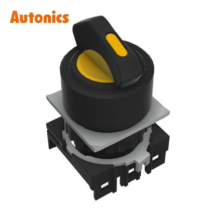 AUTONICS Selector Switch, Ø16, Round, Illuminated, 3-Position, Return from Both Sides, Yellow, Head Only S16SR-L3Y