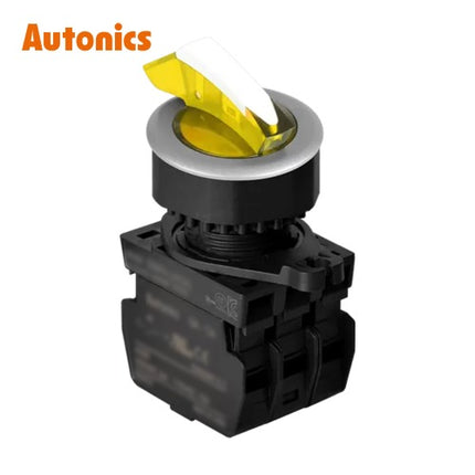 AUTONICS Selector Switch, Illuminated, Ø30, Long Lever, 3-Position, Maintained, Yellow, A2, DC S3SFN-L8Y2AD