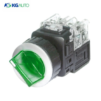 KG AUTO Selector Switch, Illuminated, 2-Position, Aluminum, Flush-Mount, Ø30mm, Maintained, Green, KGT-L2M1V2G, AC110V/220V 1a1b