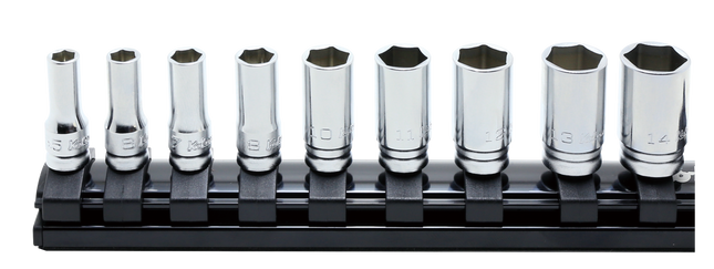 KOKEN 1/4" Drive Semi-Deep Socket Rail Set, 6-Point, Z-EAL, 9 Pcs RS2300XZ/9