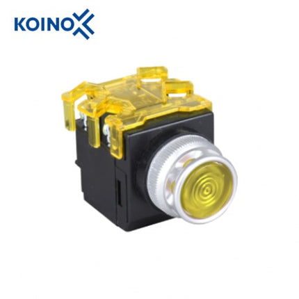 KOINO Push Button Switch, Illuminated, Ø30mm, Yellow, AC220V KH-514Y