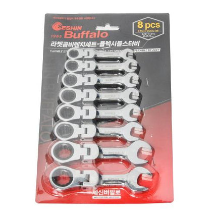 SESHIN BUFFALO Ratchet Combination Wrench Set Flexible Stubby
