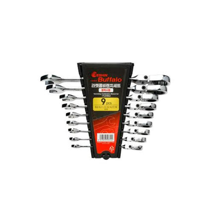 SESHIN BUFFALO Ratchet Combination Wrench Set Flexible 9PCS(8,9,10,11,12,13,14,17,19)