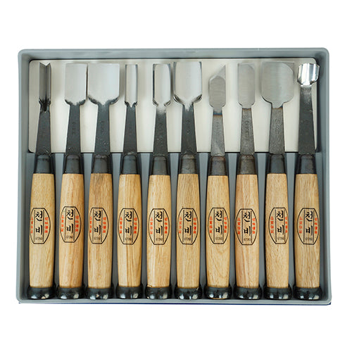 CHONBI Carving Chisel Set 10P Striking Set(Through-Tang Type)-Roll Pouch
