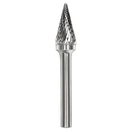 TNC SHARK Carbide Rotary Burr, Taper, Pointed End (SM), 6mm Shank, Double Cut
