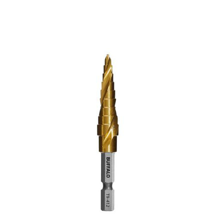 SESHIN BUFFALO Step Drill, Twist Type, Hex Shank 12mm–35mm, TiN Coated