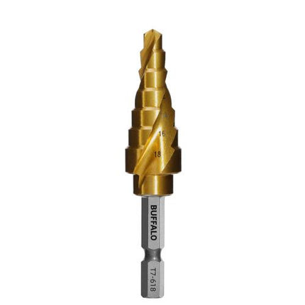 SESHIN BUFFALO Step Drill, Twist Type, Hex Shank 12mm–35mm, TiN Coated