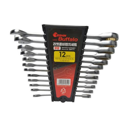 SESHIN BUFFALO Ratchet Combination Wrench Set Matte 12PCS(8,9,10,11,12,13,14,15,16,17,18,19)