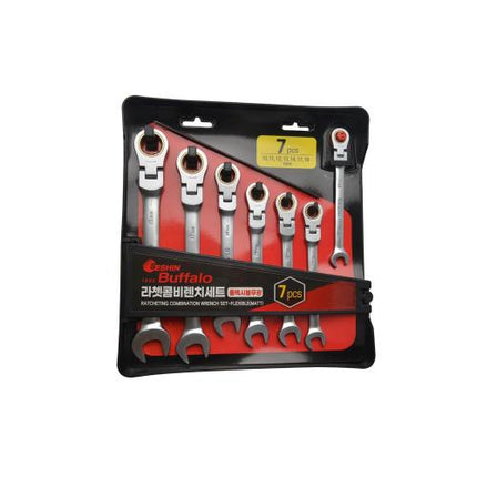 SESHIN BUFFALO Ratchet Combination Wrench Set Flexible Matte 7PCS(10,11,12,13,14,17,19)