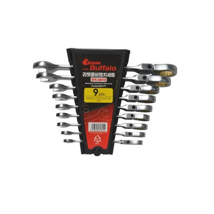 SESHIN BUFFALO Ratchet Combination Wrench Set Flexible Matte 9PCS(8,9,10,11,12,13,14,17,19)
