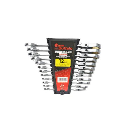 SESHIN BUFFALO Ratchet Combination Wrench Set Flexible Matte 12PCS(8,9,10,11,12,13,14,15,16,17,18,19)