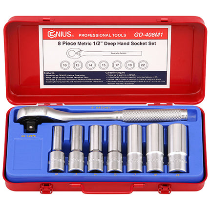 GENIUS TOOLS Hand Socket Set Long GD-408M1