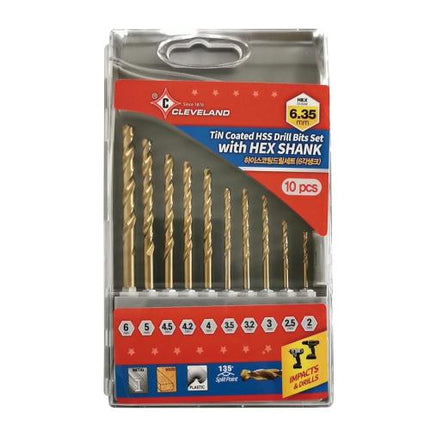CLEVELAND HSS Coated Drill Set, Hex Shank