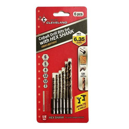 CLEVELAND HSS-Co Drill Set, Hex Shank