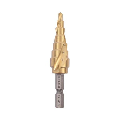 SESHIN BUFFALO Step Drill, Twist Type, Hex Shank 12mm–35mm, TiN Coated
