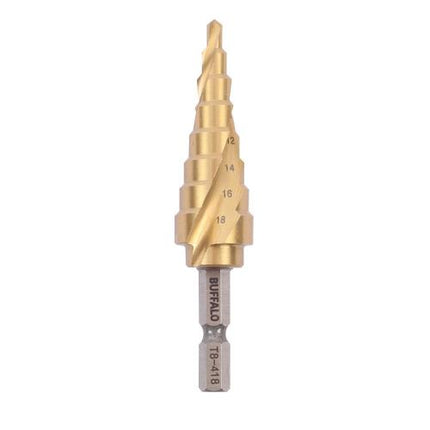 SESHIN BUFFALO Step Drill, Twist Type, Hex Shank 12mm–35mm, TiN Coated