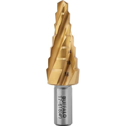 SESHIN BUFFALO 4-Flute Step Drill, Twist Type 12mm–35mm, TiN Coated