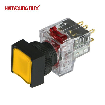 HANYOUNG Push Button Switch, Illuminated, Ø16mm, Yellow, DRX-SM1DY, AC/DC 12V/24V 1a1b