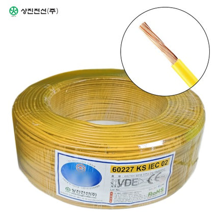 SANGJIN CABLE Insulated Cord Wire, 300/500V, 60227-3 KS IEC 06, 200 m Roll, Yellow, KIV 0.75SQ