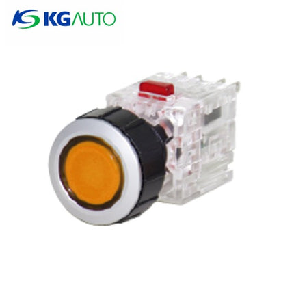 KG AUTO Push Button Switch, Illuminated, Ø22mm, Round, Yellow, Momentary, KDX-QMD21Y, DC 12V/24V 1a1b