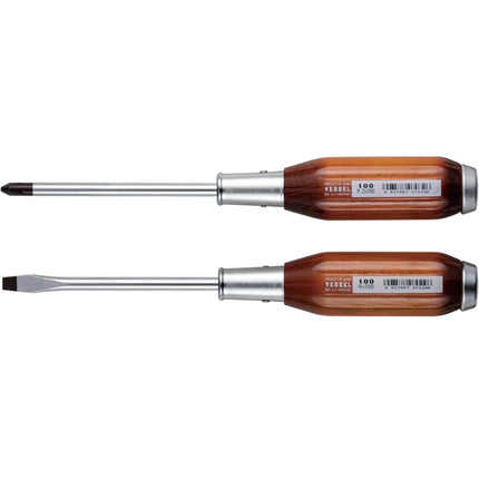 VESSEL Wood Handle Striking Screwdriver 100-150A 8.0×150mm(+)
