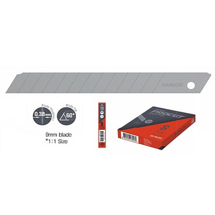 DORCO Utility Knife Blades S(A 9mm*0.38t(60°)/10PCS (x10 pack)