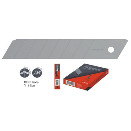 DORCO Utility Knife Blades L(C 18mm*0.40t(60°)/10PCS(8 compartments) (x10 pack)