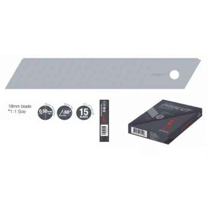 DORCO Utility Knife Blades PRO-L(PRO-C 18mm*0.50t(60°),15 compartments/10PCS (x10 pack)
