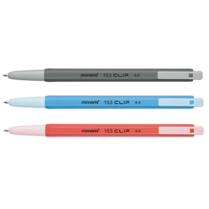 MONAMI Ballpoint Pen, Black (153 Clip) 153-CLIP black/0.5mm (x12 pack)
