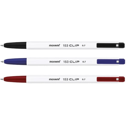 MONAMI Ballpoint Pen, Black (153 Clip) 153-CLIP black/0.7mm (x12 pack)