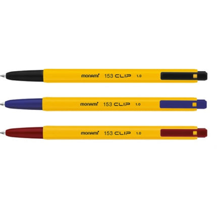 MONAMI Ballpoint Pen, Red (153 Clip) 153-CLIP red/1.0mm (x12 pack)
