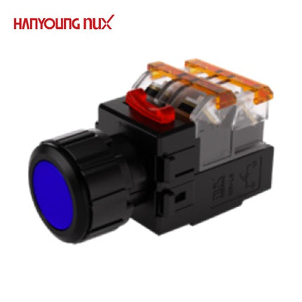 HANYOUNG Push Button Switch, Illuminated, Ø25mm, Blue, MRX-KM1D0A, 12V/24V 1a1b