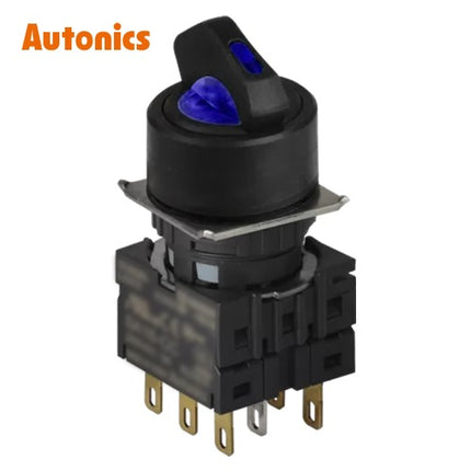 AUTONICS Selector Switch, Ø16, Round, Illuminated, 3-Position, Left Return, 2C, DC5V, Blue S16SR-L6B2C5