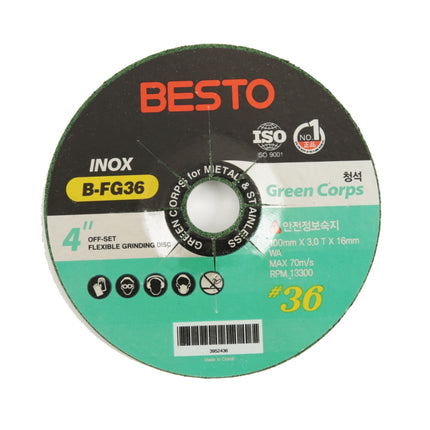 BESTO Flexible Depressed Center Grinding Wheel 4", Blue Stone B-FG36 100mm X 3.0T X 16mm(blue stone, #36) (x20 pack)
