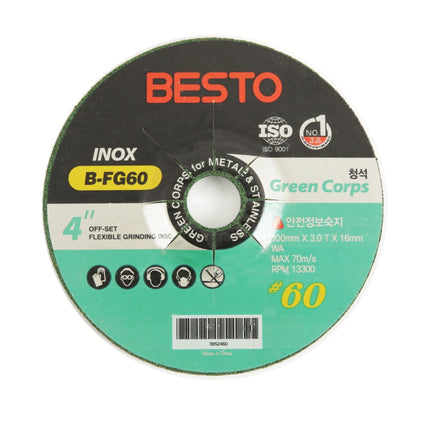 BESTO Flexible Depressed Center Grinding Wheel 4", Blue Stone B-FG60 100mm X 3.0T X 16mm(blue stone, #60) (x20 pack)